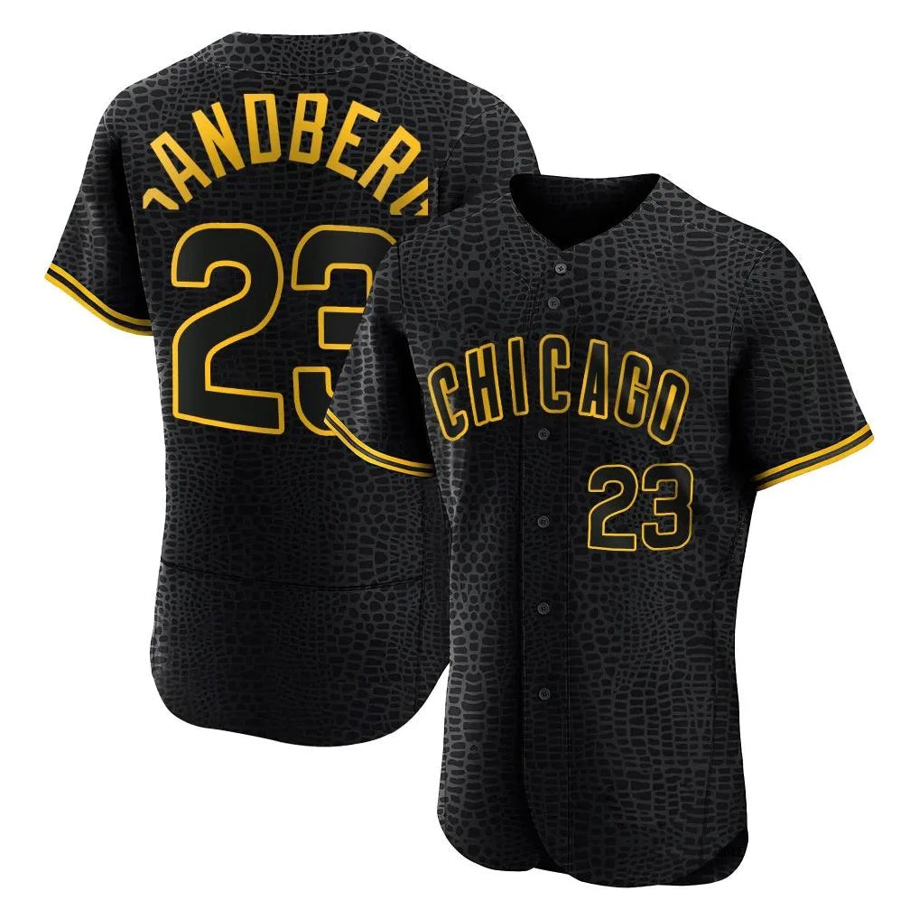 Kooe C.Cubs #23 Ryne Sandberg Player Black Snake Skin City Limited Elite Home Game Stitched Jerseys