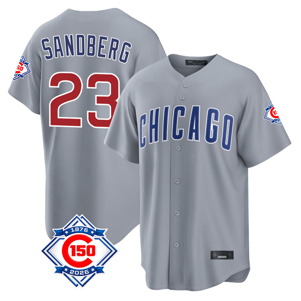 Kooe C.Cubs #23 Ryne Sandberg Player Gray 150th Anniversary Home Game Stitched Jerseys