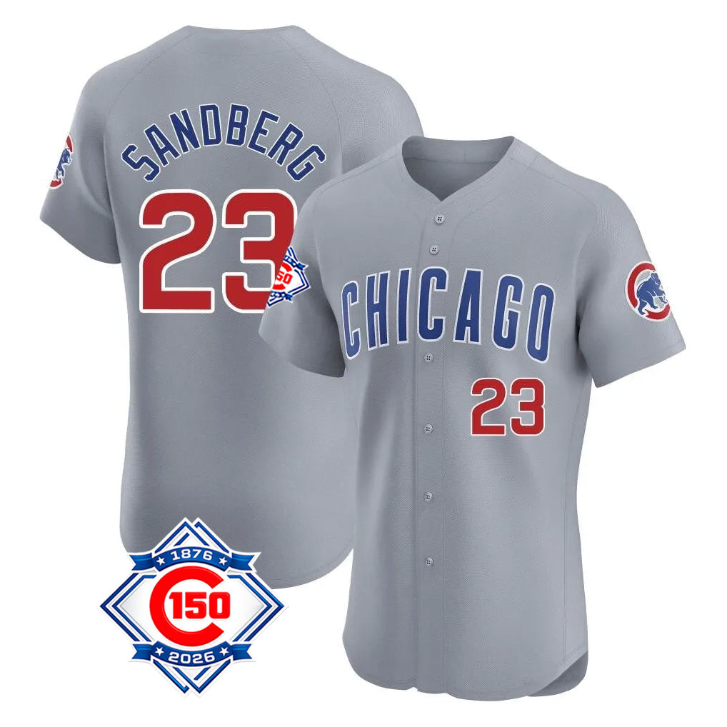 Kooe C.Cubs #23 Ryne Sandberg Player Gray Road 150th Anniversary Limited Elite Home Stitched Jerseys
