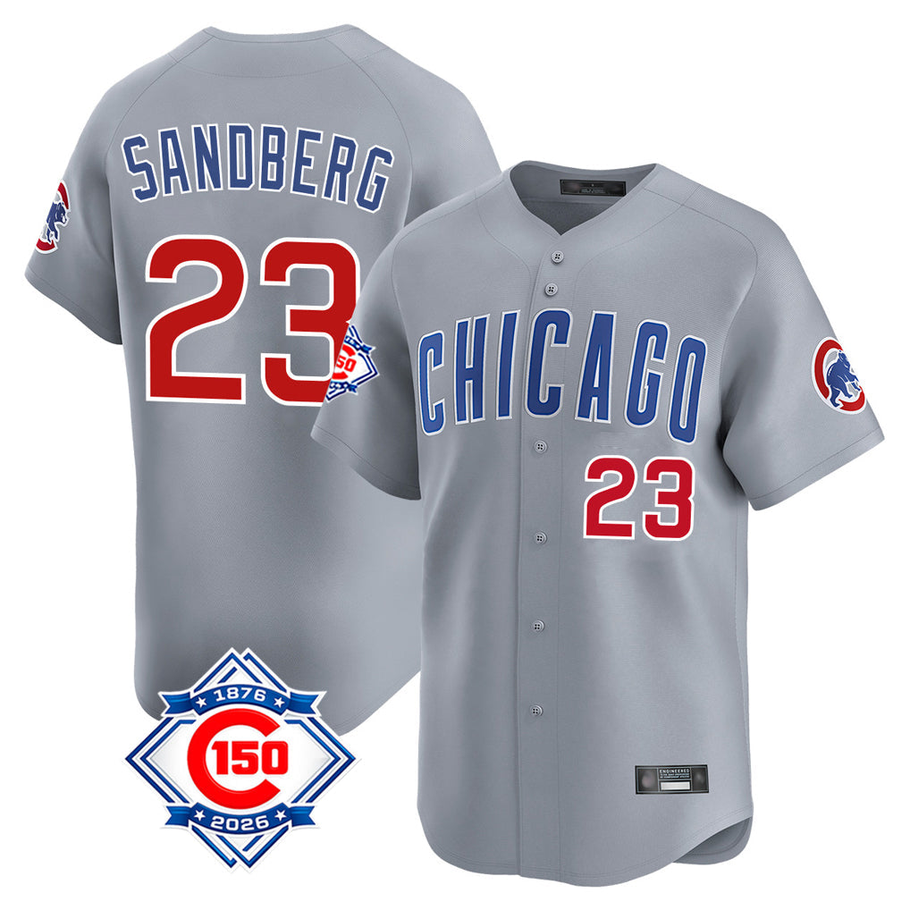Kooe C.Cubs #23 Ryne Sandberg Player Gray Road 150th Anniversary Limited Home Stitched Jerseys