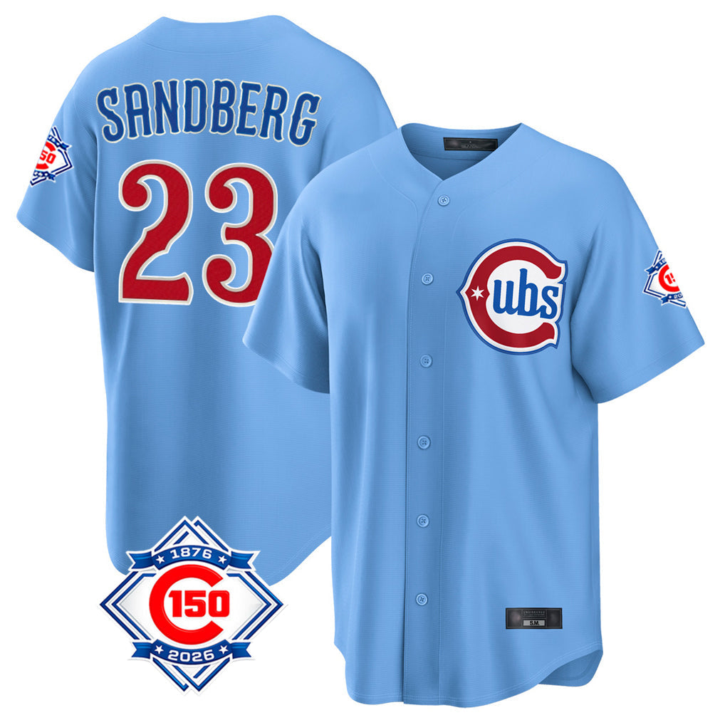 Kooe C.Cubs #23 Ryne Sandberg Player Light Blue 150th Anniversary Home Game Stitched Jerseys