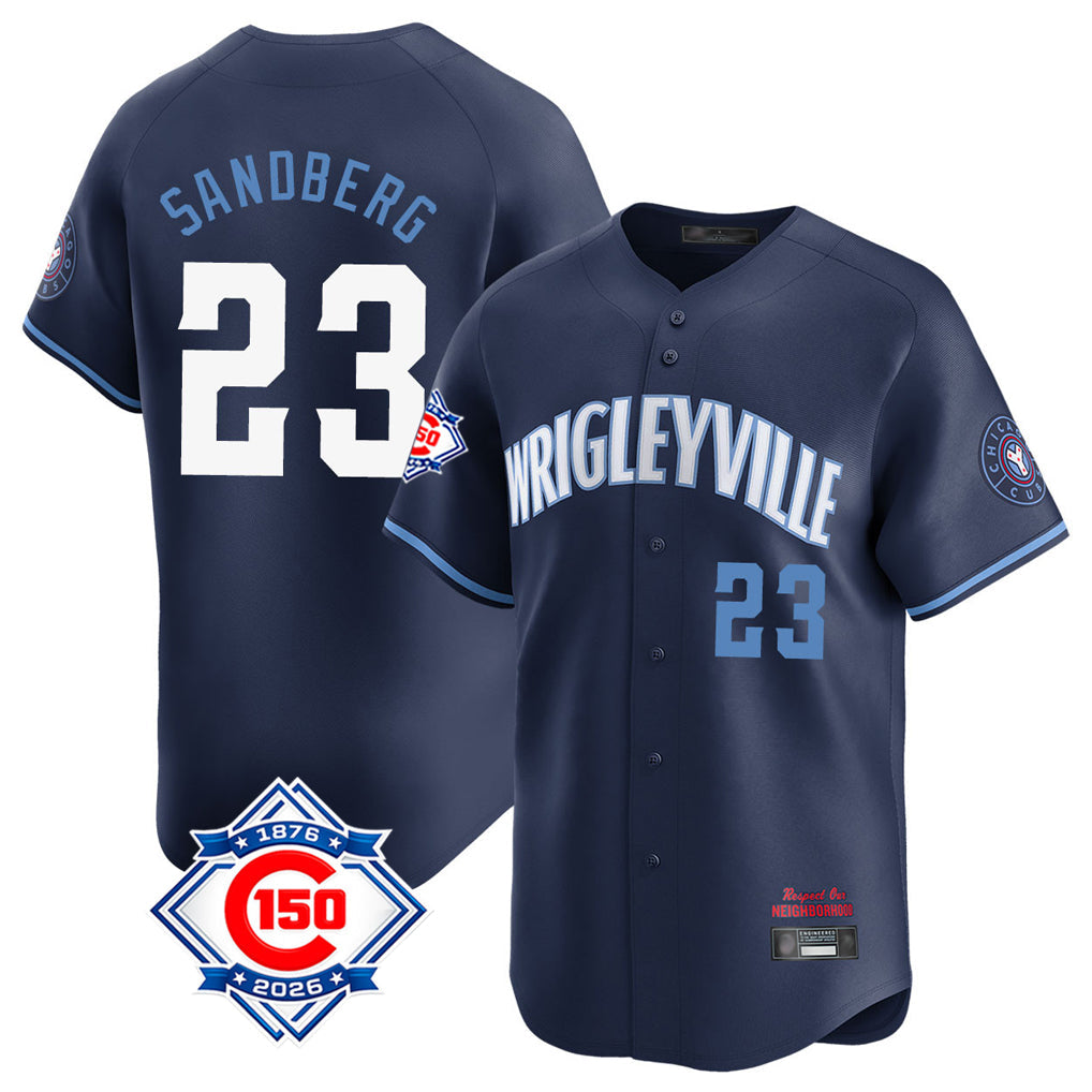 Kooe C.Cubs #23 Ryne Sandberg Player Navy City Connect 150th Anniversary Limited Home Stitched Jerseys