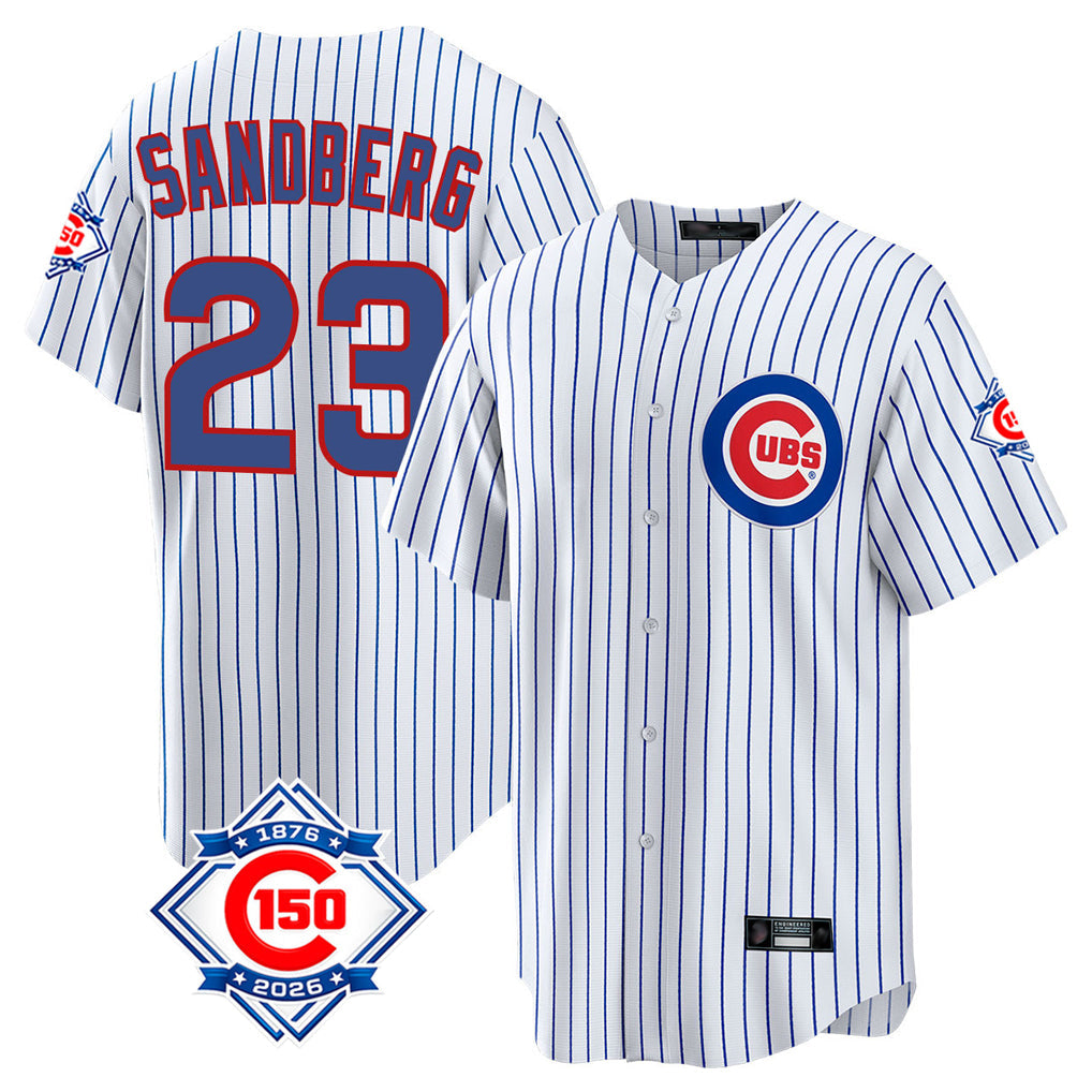 Kooe C.Cubs #23 Ryne Sandberg Player White 150th Anniversary Home Game Stitched Jerseys