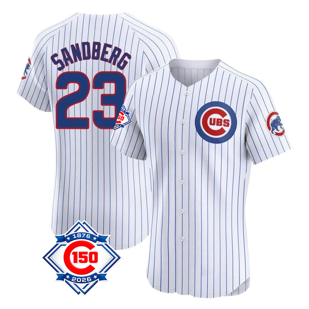 Kooe C.Cubs #23 Ryne Sandberg Player White 150th Anniversary Limited Elite Home Game Stitched Jerseys