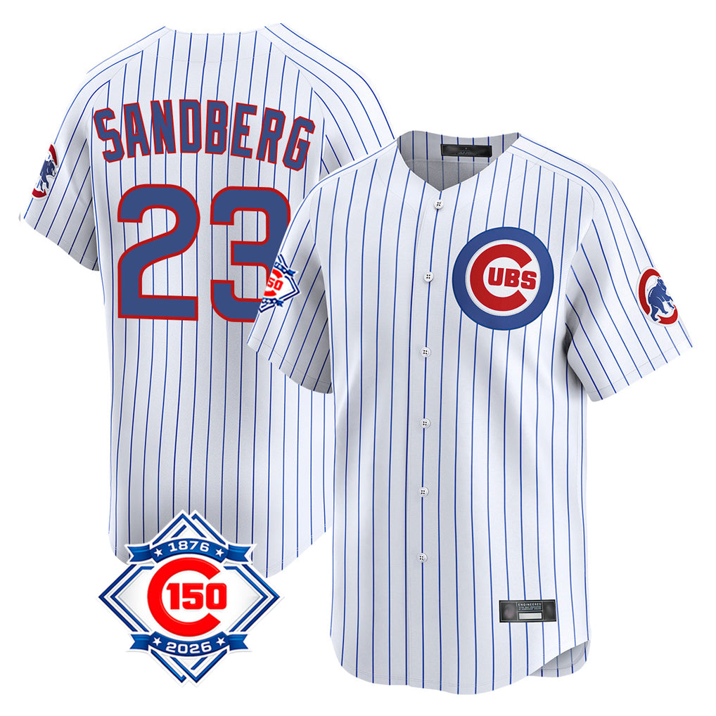 Kooe C.Cubs #23 Ryne Sandberg Player White 150th Anniversary Limited Home Game Stitched Jerseys