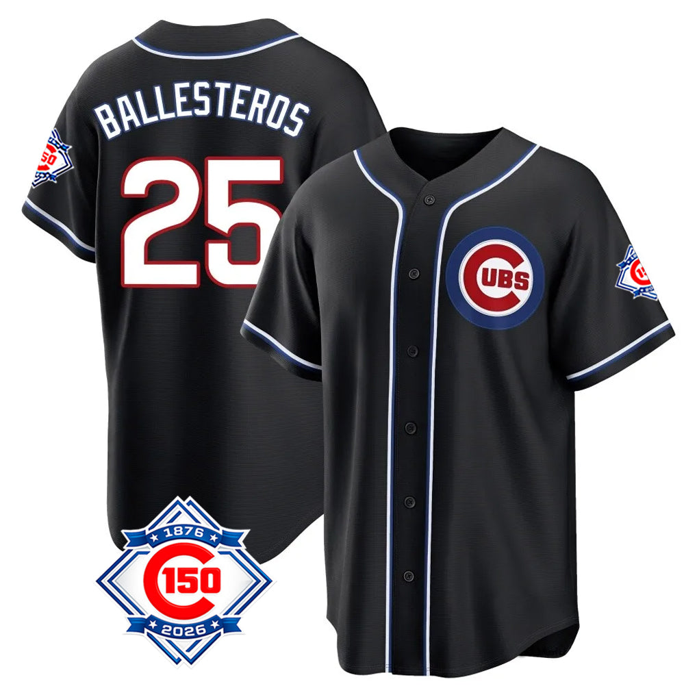 Kooe C.Cubs #25 Mois¨¦s Ballesteros Player Black Fashion Out 150th Anniversary Game Stitched Jerseys