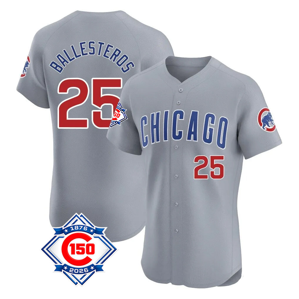 Kooe C.Cubs #25 Mois¨¦s Ballesteros Player Gray Road 150th Anniversary Limited Elite Home Stitched Jerseys