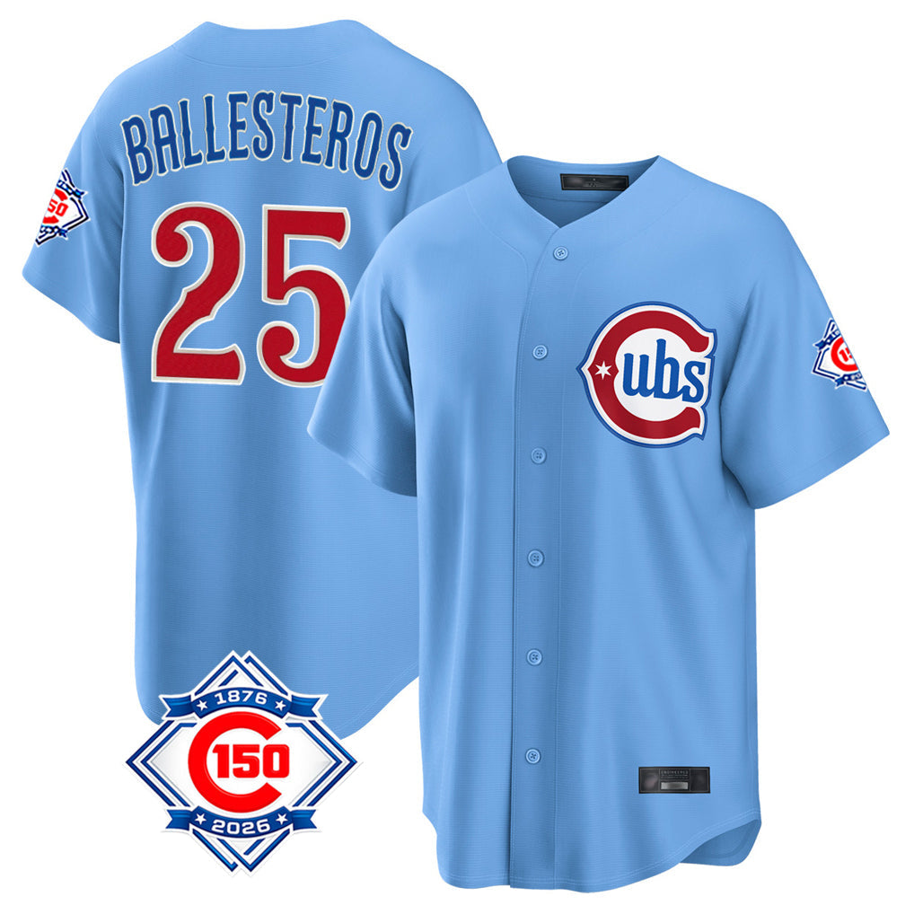 Kooe C.Cubs #25 Mois¨¦s Ballesteros Player Light Blue 150th Anniversary Home Game Stitched Jerseys