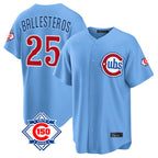 Kooe C.Cubs #25 Mois¨¦s Ballesteros Player Light Blue 150th Anniversary Home Game Stitched Jerseys