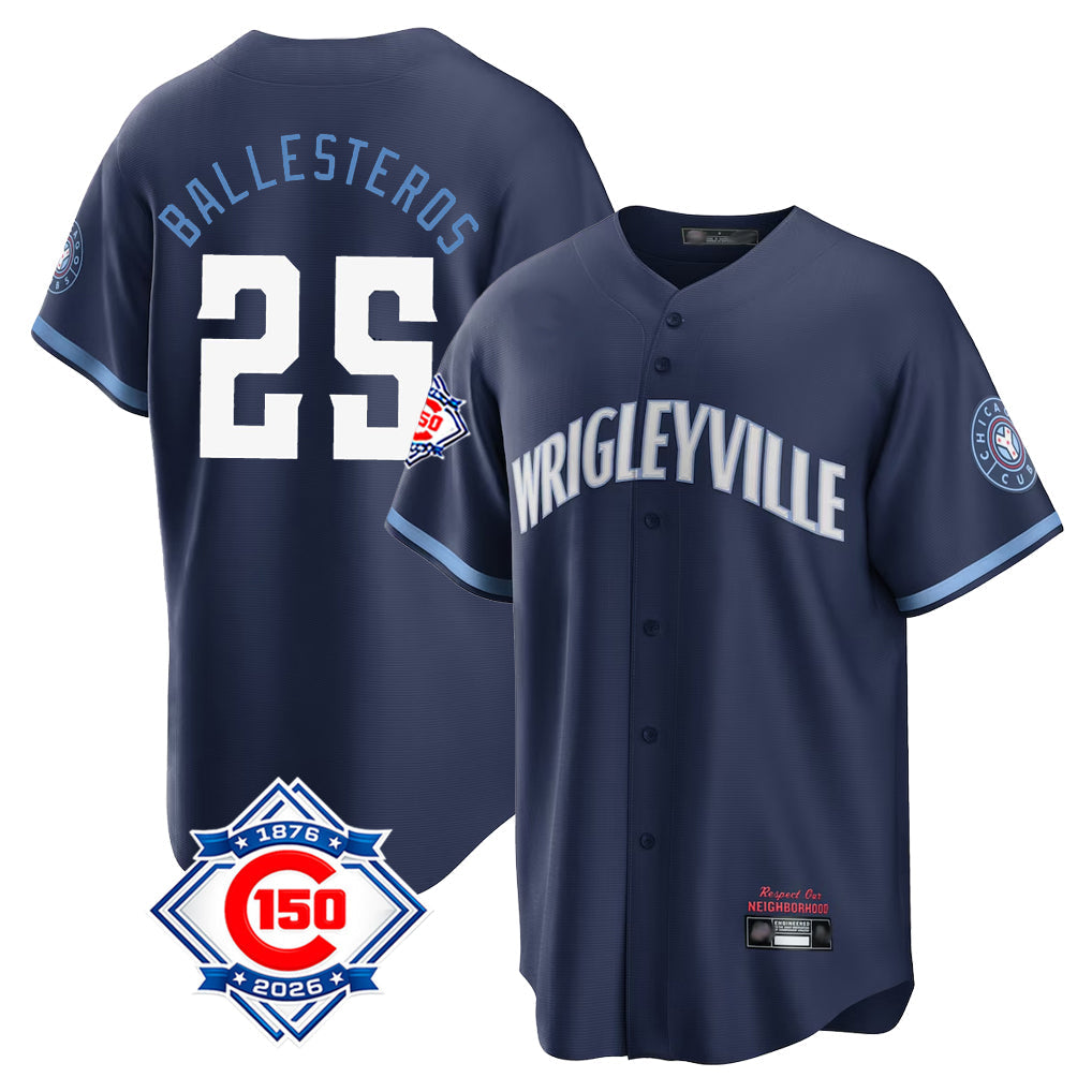 Kooe C.Cubs #25 Mois¨¦s Ballesteros Player Navy 150th Anniversary City Connect Home Game Stitched Jerseys
