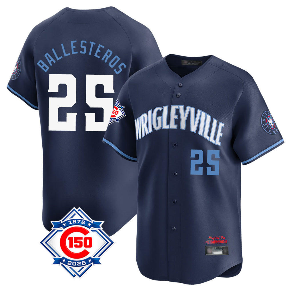 Kooe C.Cubs #25 Mois¨¦s Ballesteros Player Navy City Connect 150th Anniversary Limited Home Stitched Jerseys