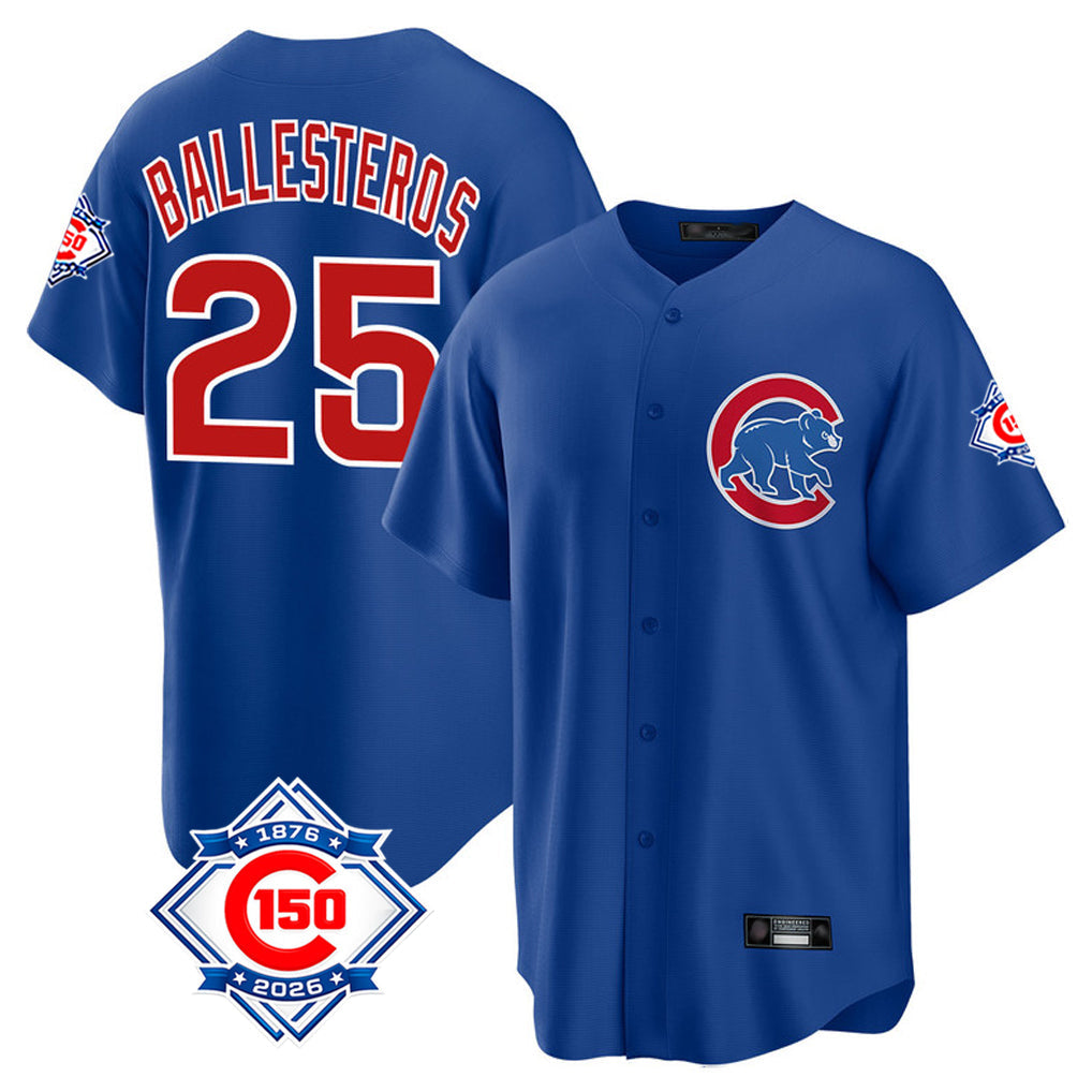 Kooe C.Cubs #25 Mois¨¦s Ballesteros Player Royal 150th Anniversary Home Game Stitched Jerseys