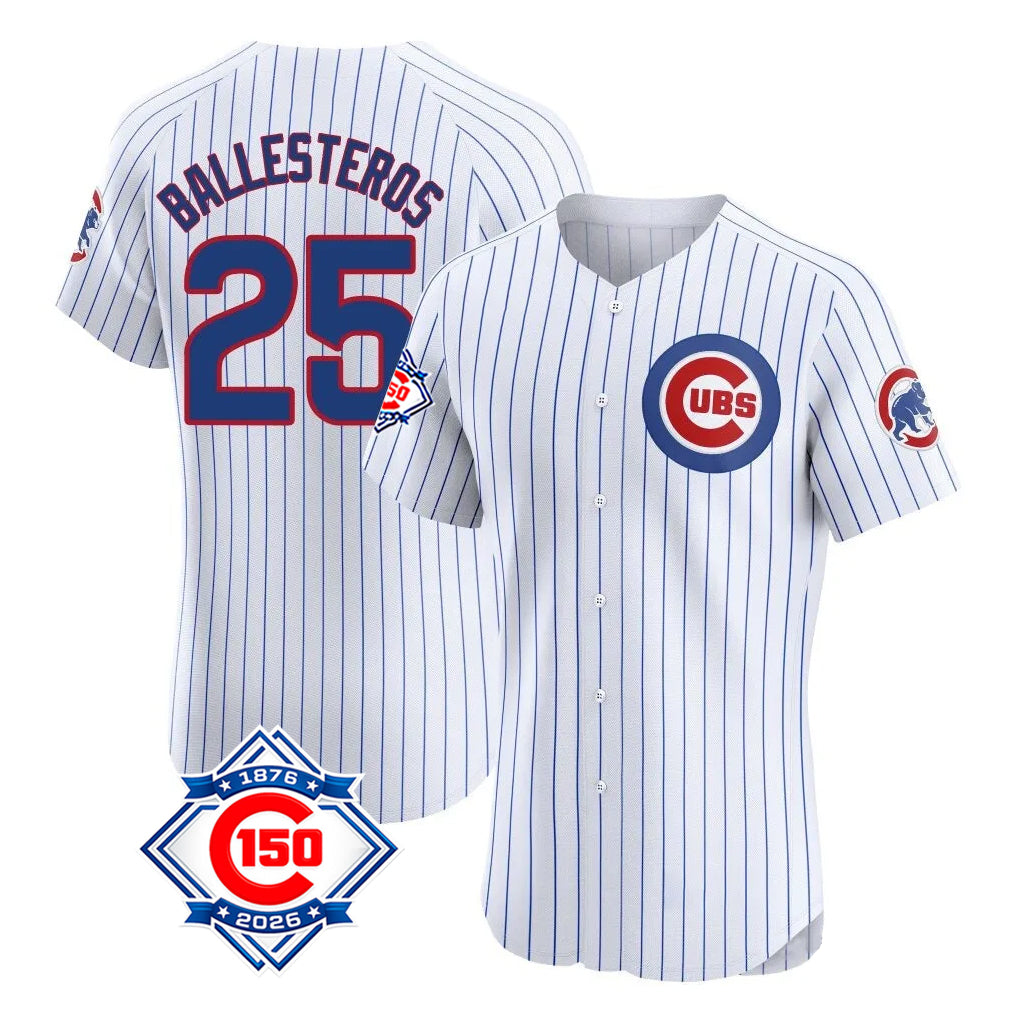 Kooe C.Cubs #25 Mois¨¦s Ballesteros Player White 150th Anniversary Limited Elite Home Game Stitched Jerseys