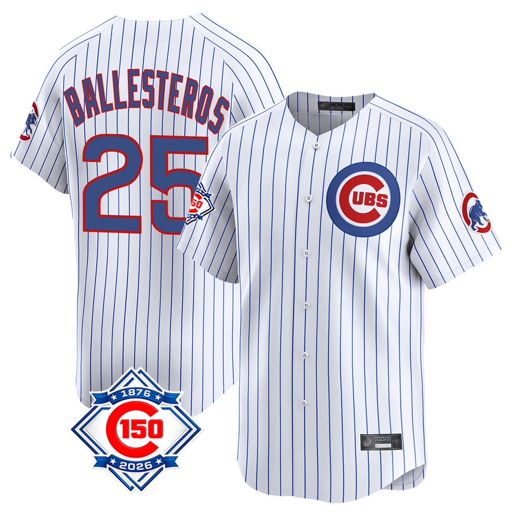 Kooe C.Cubs #25 Mois¨¦s Ballesteros Player White 150th Anniversary Limited Home Game Stitched Jerseys