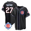 Kooe C.Cubs #27 Seiya Suzuki Player Black Fashion Out 150th Anniversary Game Stitched Jerseys