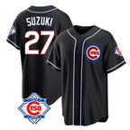 Kooe C.Cubs #27 Seiya Suzuki Player Black Fashion Out 150th Anniversary Game Stitched Jerseys
