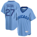 Kooe C.Cubs #27 Seiya Suzuki Player Blue T-shirt Cooperstown Collection Limited Stitched Jerseys