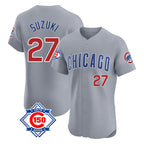 Kooe C.Cubs #27 Seiya Suzuki Player Gray Road 150th Anniversary Limited Elite Home Stitched Jerseys