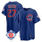 Kooe C.Cubs #27 Seiya Suzuki Player Royal 150th Anniversary Home Game Stitched Jerseys