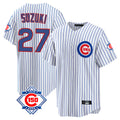 Kooe C.Cubs #27 Seiya Suzuki Player White 150th Anniversary Home Game Stitched Jerseys