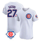 Kooe C.Cubs #27 Seiya Suzuki Player White 150th Anniversary Limited Elite Home Game Stitched Jerseys