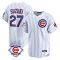 Kooe C.Cubs #27 Seiya Suzuki Player White 150th Anniversary Limited Home Game Stitched Jerseys