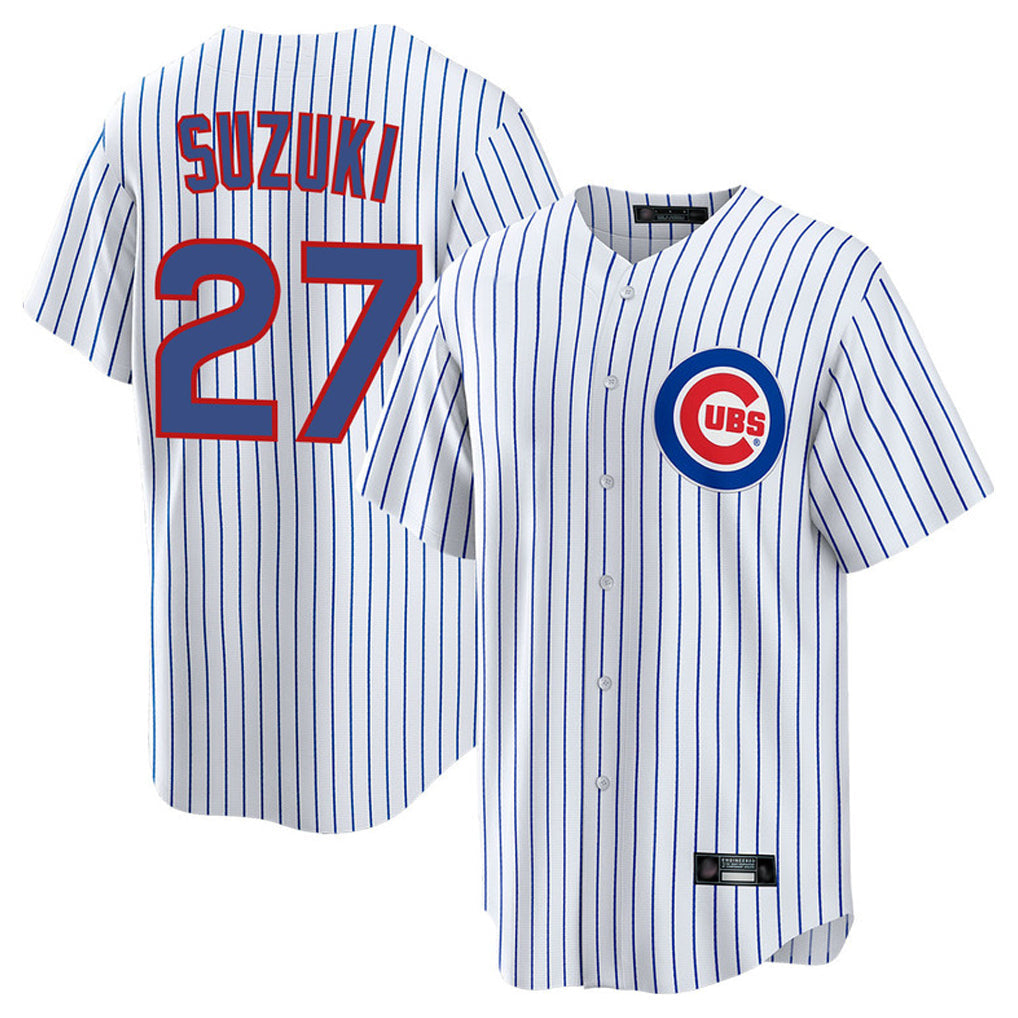 Kooe C.Cubs #27 Seiya Suzuki Player White Game Home Stitched Jerseys