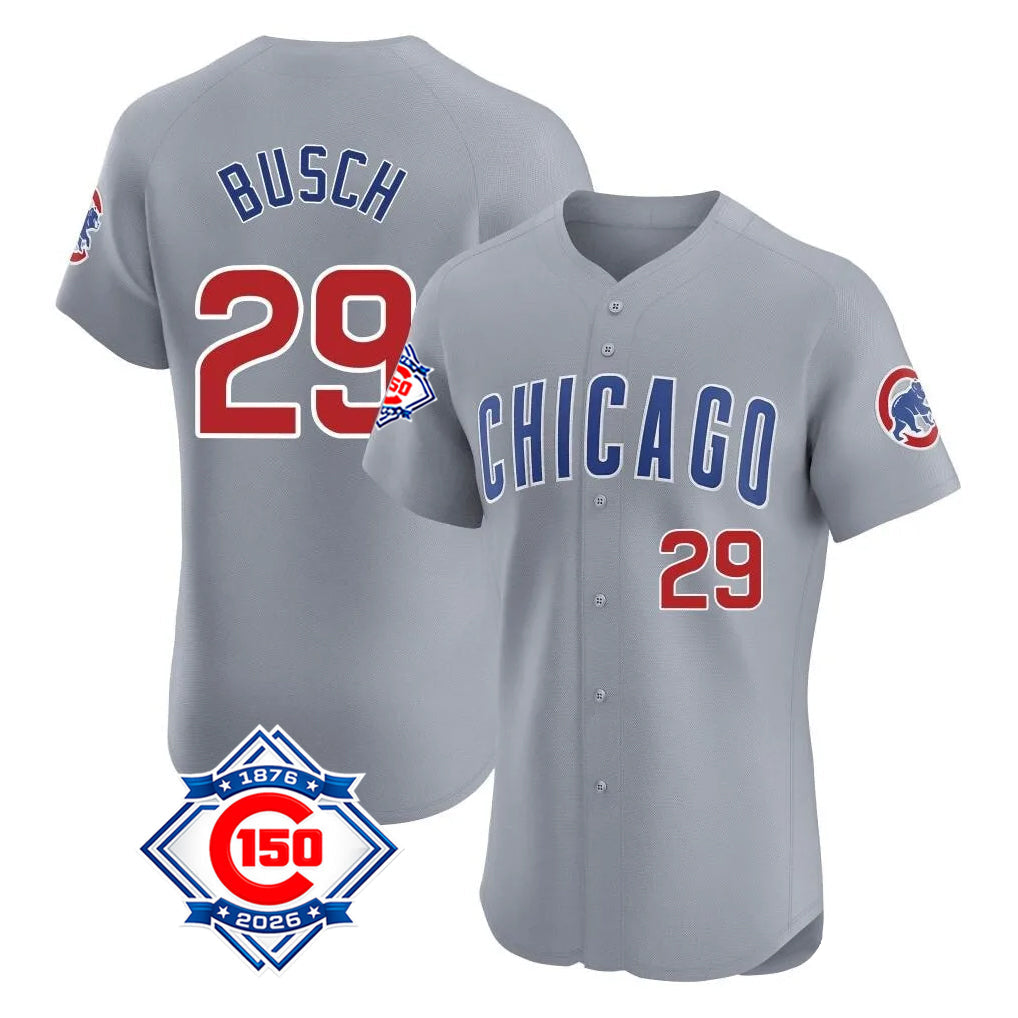 Kooe C.Cubs #29 Michael Busch Player Gray Road 150th Anniversary Limited Elite Home Stitched Jerseys