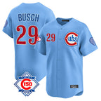 Kooe C.Cubs #29 Michael Busch Player Light Blue 150th Anniversary Limited Home Stitched Jerseys