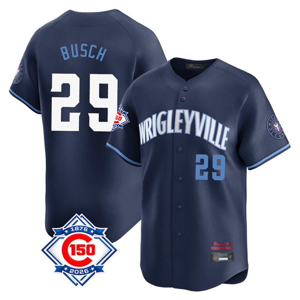 Kooe C.Cubs #29 Michael Busch Player Navy City Connect 150th Anniversary Limited Home Stitched Jerseys