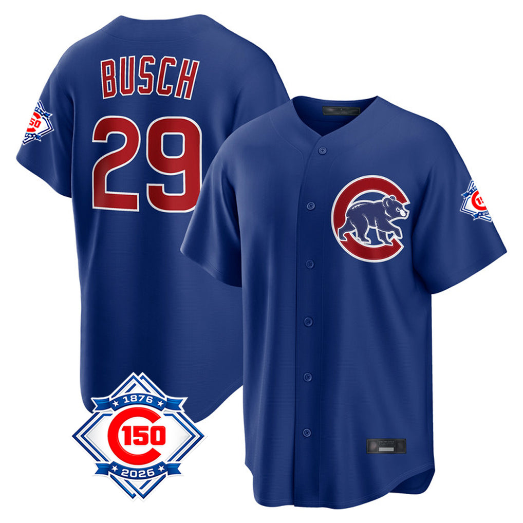 Kooe C.Cubs #29 Michael Busch Player Royal 150th Anniversary Home Game Stitched Jerseys
