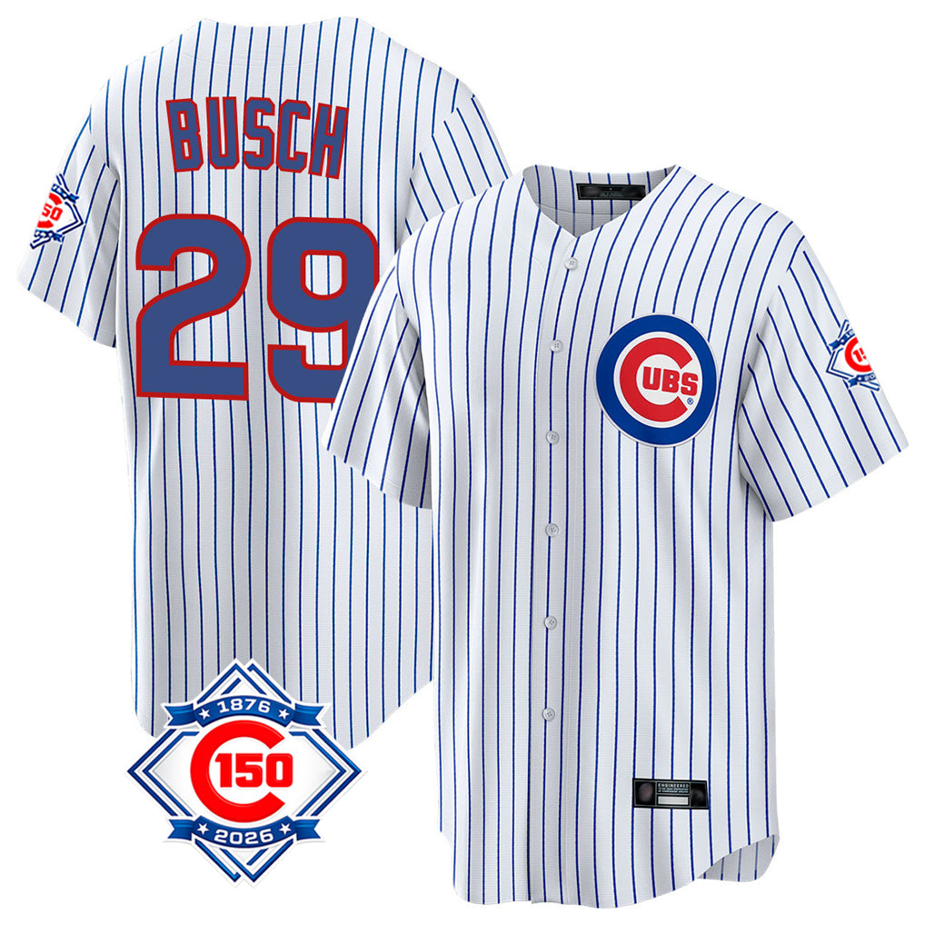 Kooe C.Cubs #29 Michael Busch Player White 150th Anniversary Home Game Stitched Jerseys