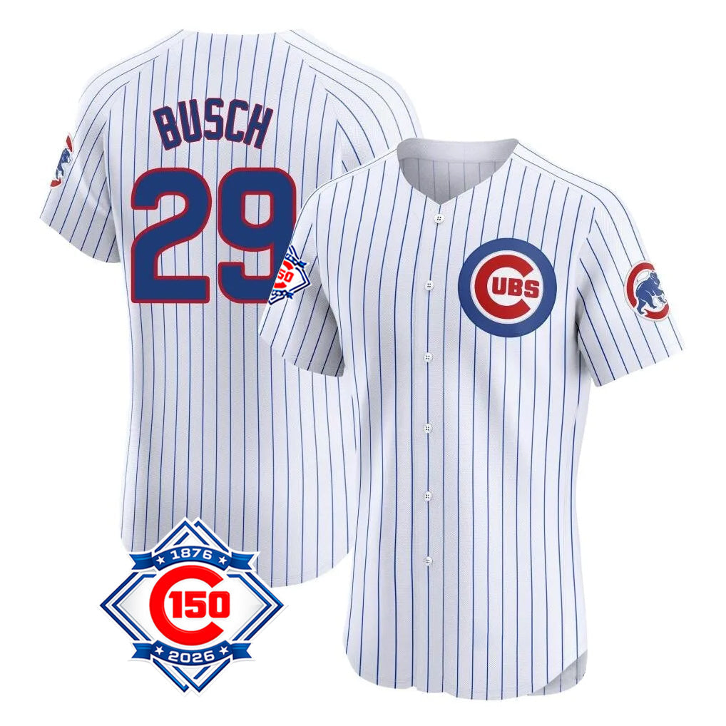 Kooe C.Cubs #29 Michael Busch Player White 150th Anniversary Limited Elite Home Game Stitched Jerseys