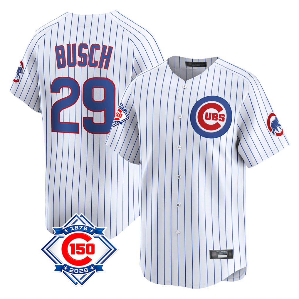 Kooe C.Cubs #29 Michael Busch Player White 150th Anniversary Limited Home Game Stitched Jerseys