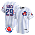 Kooe C.Cubs #29 Michael Busch Player White 150th Anniversary Limited Home Game Stitched Jerseys