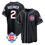 Kooe C.Cubs #2 Nico Hoerner Player Black Fashion Out 150th Anniversary Game Stitched Jerseys