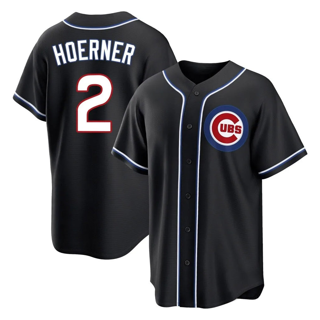 Kooe C.Cubs #2 Nico Hoerner Player Black Fashion Out Game Stitched Jerseys