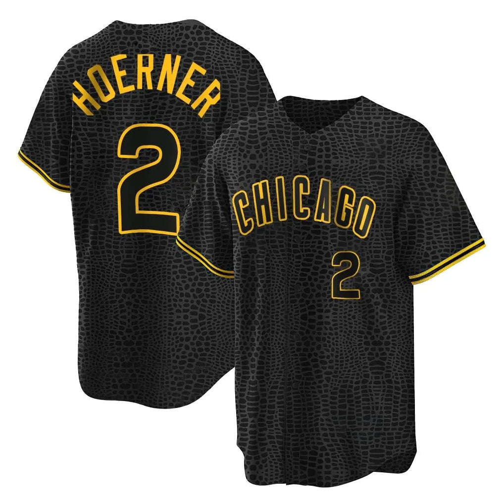 Kooe C.Cubs #2 Nico Hoerner Player Black Snake Skin City Game Stitched Jerseys