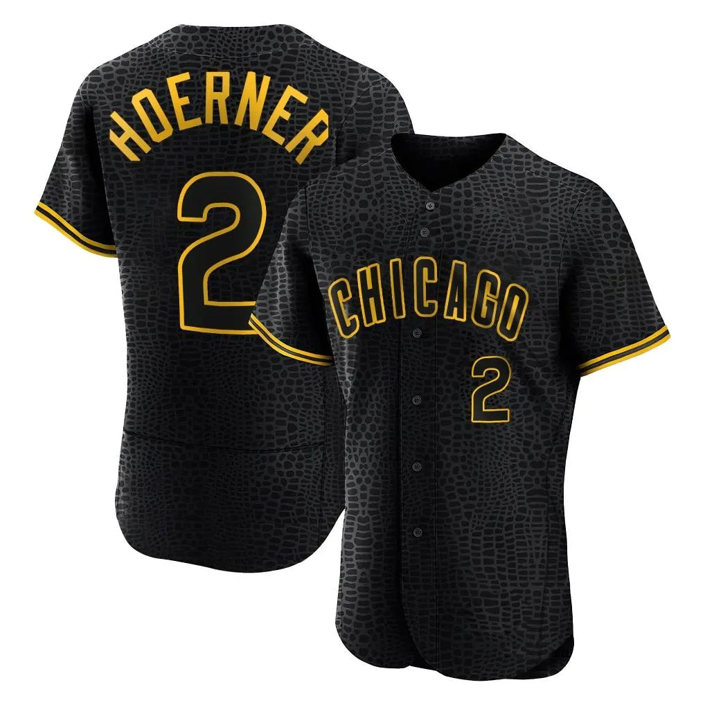 Kooe C.Cubs #2 Nico Hoerner Player Black Snake Skin City Limited Elite Home Game Stitched Jerseys