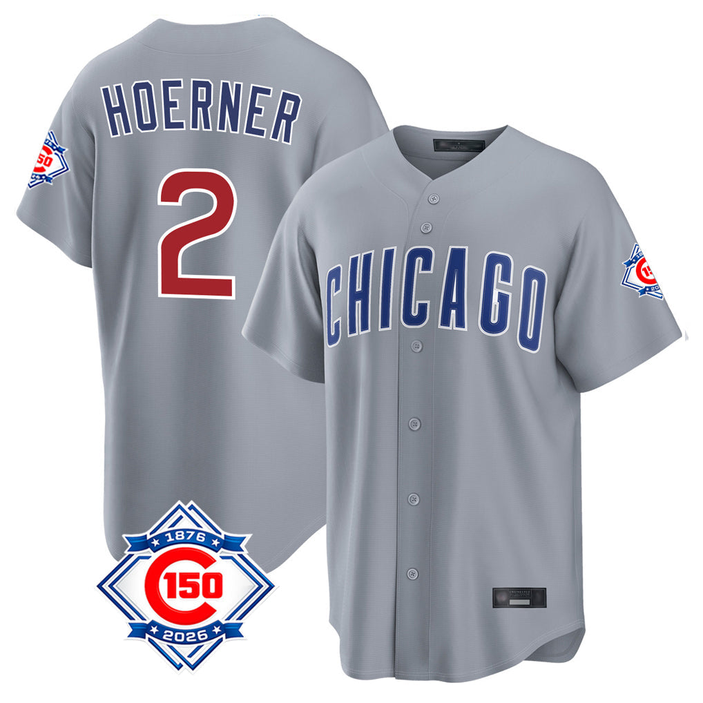 Kooe C.Cubs #2 Nico Hoerner Player Gray 150th Anniversary Home Game Stitched Jerseys
