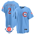 Kooe C.Cubs #2 Nico Hoerner Player Light Blue 150th Anniversary Home Game Stitched Jerseys