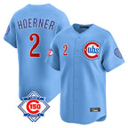 Kooe C.Cubs #2 Nico Hoerner Player Light Blue 150th Anniversary Limited Home Stitched Jerseys