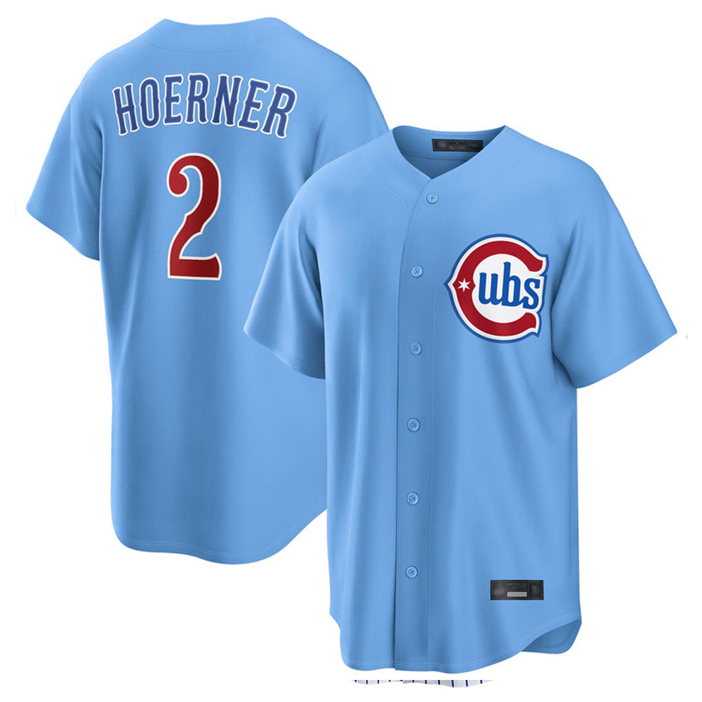 Kooe C.Cubs #2 Nico Hoerner Player Light Blue Home Game Stitched Jerseys