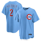 Kooe C.Cubs #2 Nico Hoerner Player Light Blue Home Game Stitched Jerseys