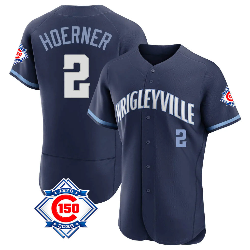 Kooe C.Cubs #2 Nico Hoerner Player Navy City Connect 150th Anniversary Limited Elite Home Stitched Jerseys