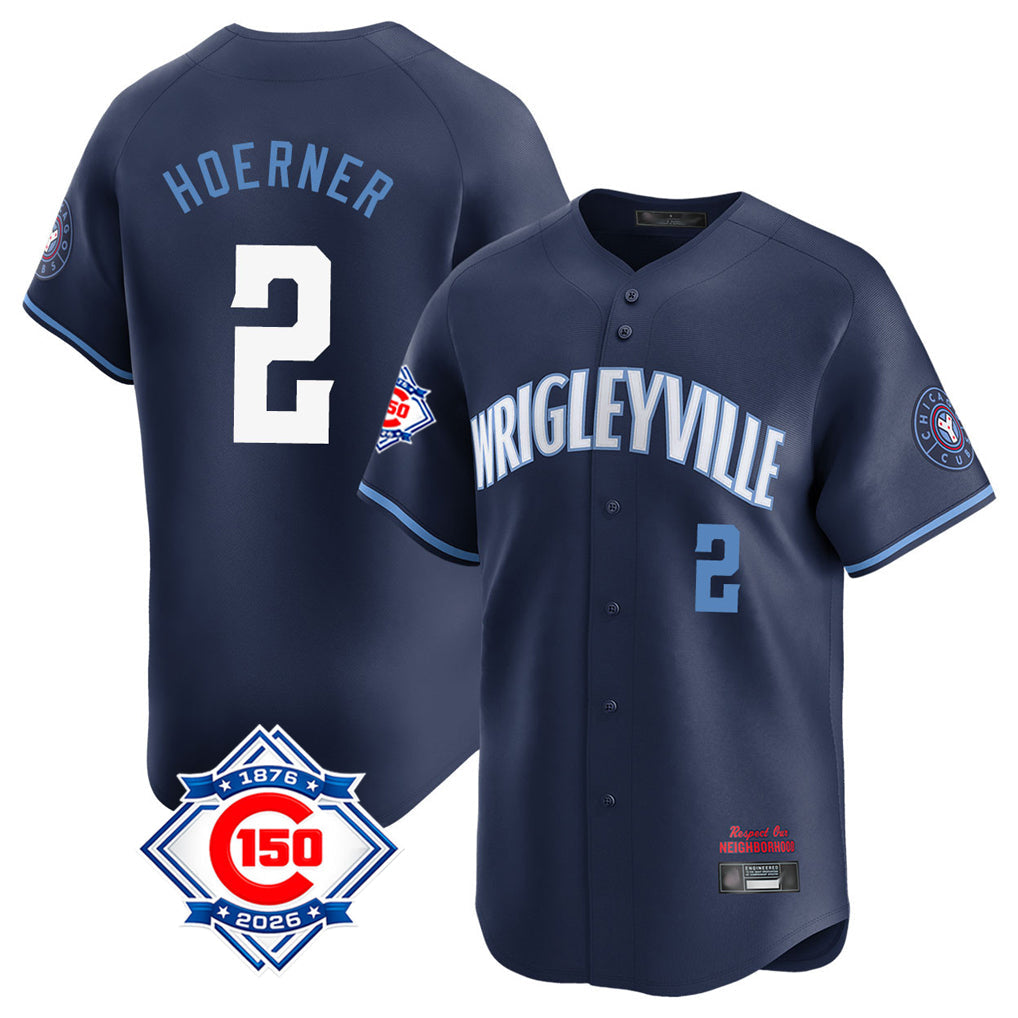 Kooe C.Cubs #2 Nico Hoerner Player Navy City Connect 150th Anniversary Limited Home Stitched Jerseys