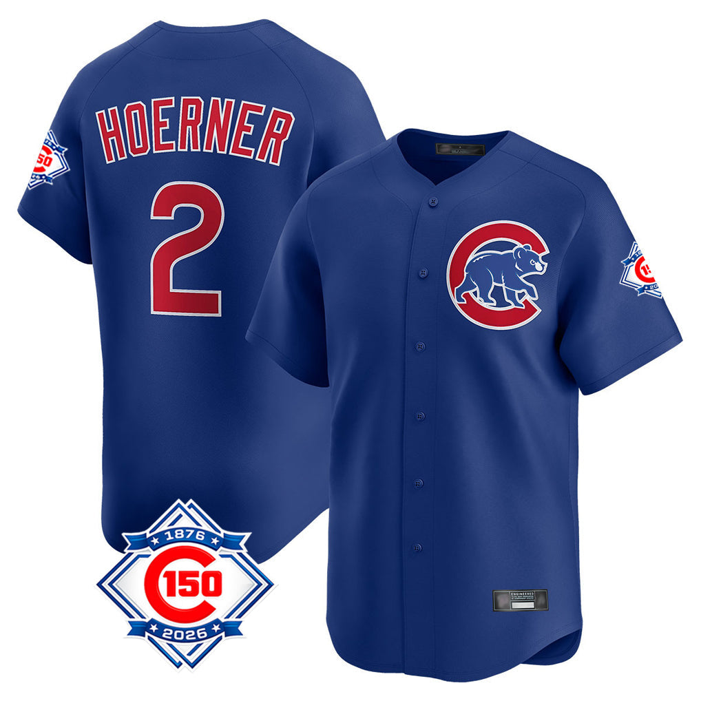 Kooe C.Cubs #2 Nico Hoerner Player Royal 150th Anniversary Limited Home Stitched Jerseys