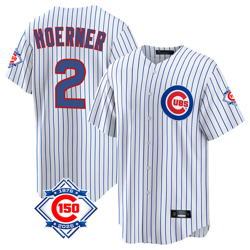 Kooe C.Cubs #2 Nico Hoerner Player White 150th Anniversary Home Game Stitched Jerseys