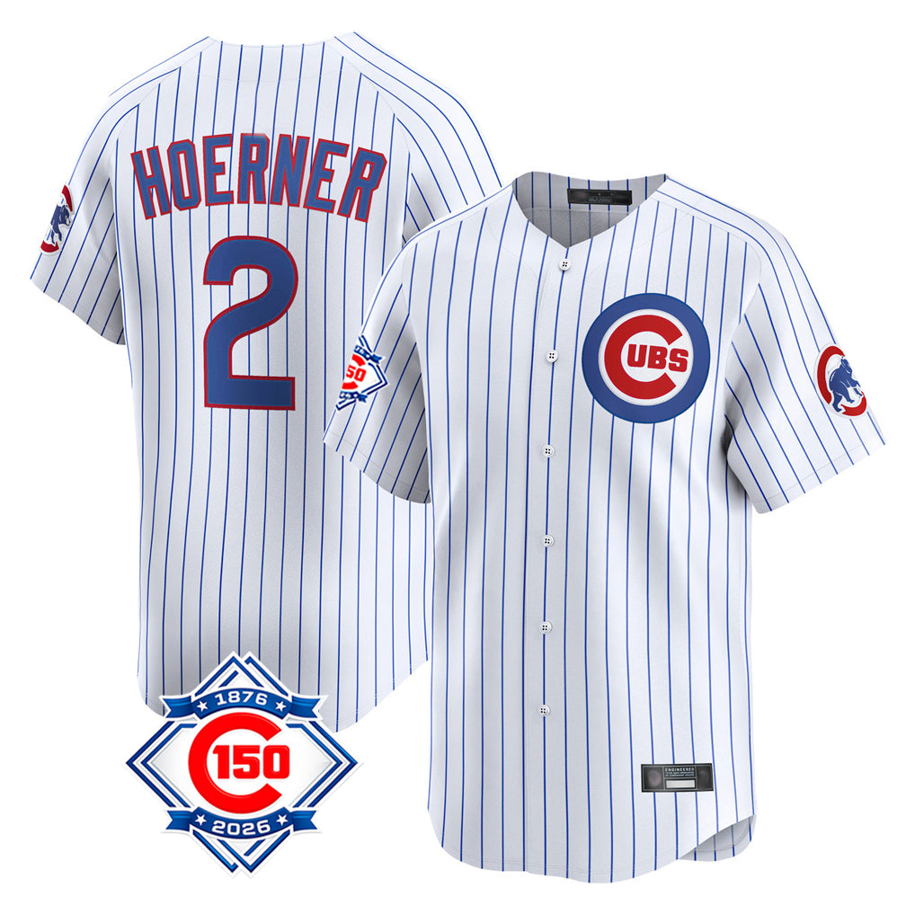 Kooe C.Cubs #2 Nico Hoerner Player White 150th Anniversary Limited Home Game Stitched Jerseys