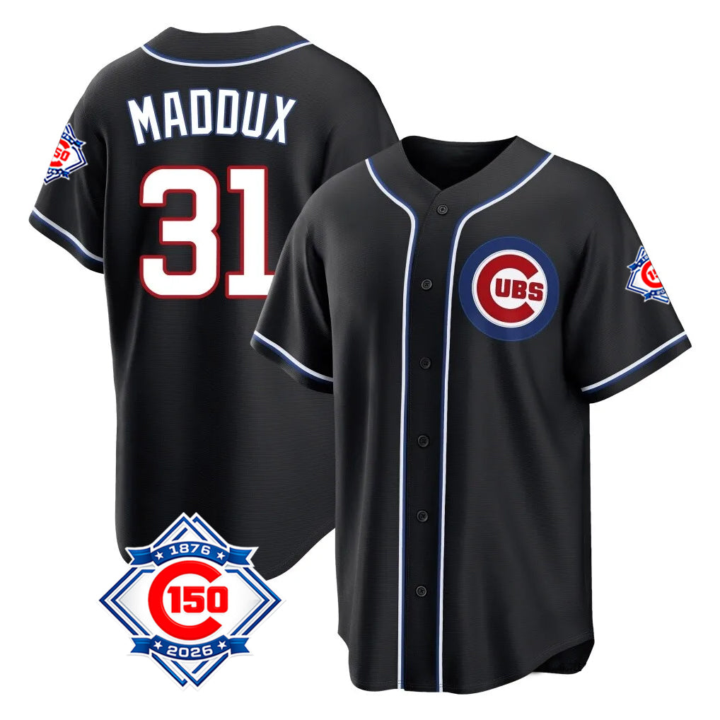 Kooe C.Cubs #31 Greg Maddux Player Black Fashion Out 150th Anniversary Game Stitched Jerseys